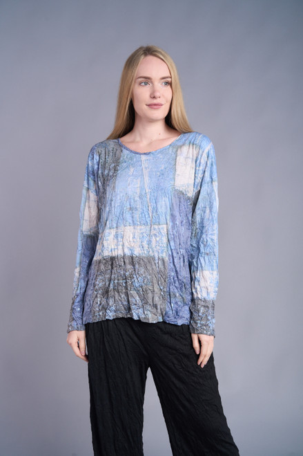  Shana Blue Abstract Crinkle Top