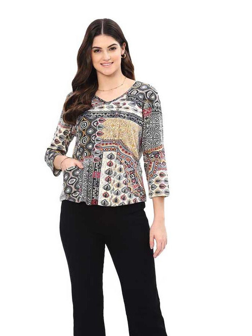 Parsley & Sage Grid Cotton Stretch Button Top