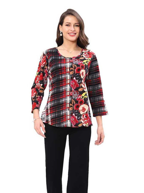 Parsley & Sage Cotton French Terry Rose Plaid Top