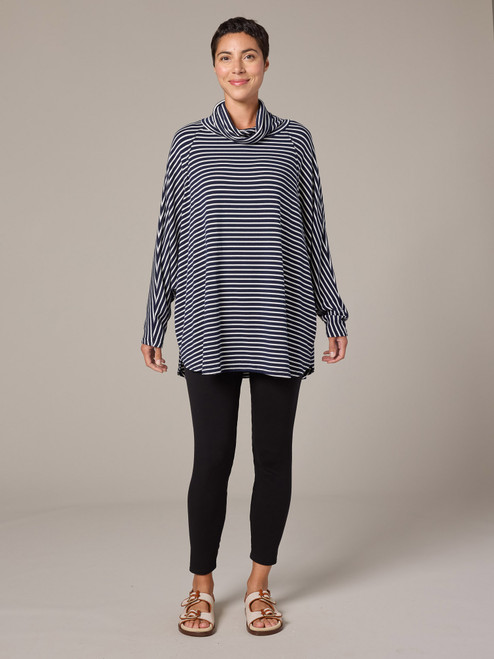 Cut Loose Navy Stripe Fleece Osize Cowl Pullover