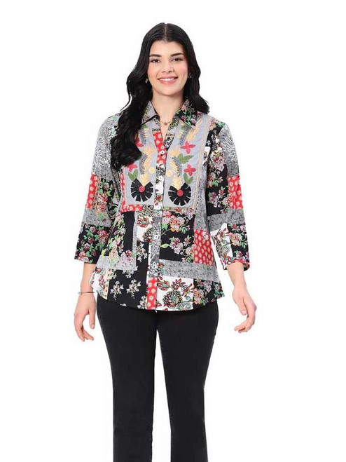 Parsley & Sage Embroidered Patchwork Print Shirt
