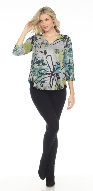 Inoah Citrus Mix V-Neck Grey Knit Top