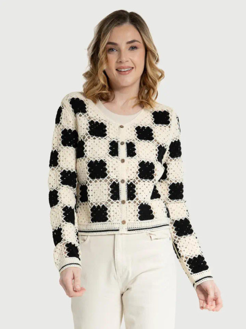 Saachi Checkered Crochet Cardigan