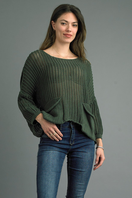 Tempo Paris Olive Cotton Osize Crop Sweater
