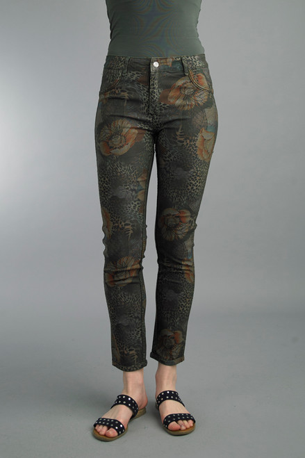 Tempo Paris Olive Floral Reversible Jeans