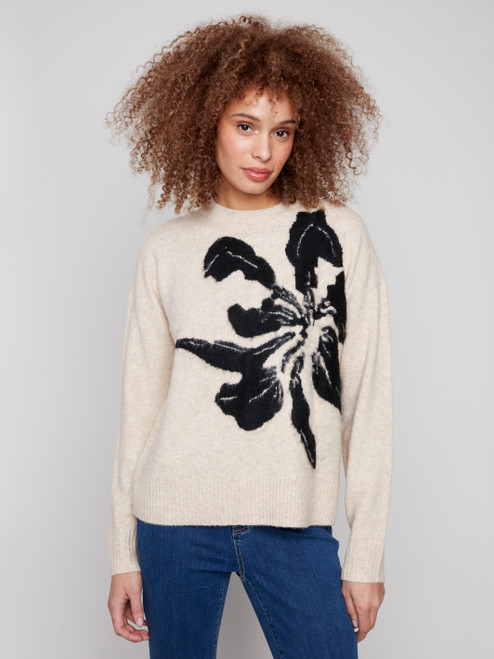 Charlie B Ecru Flowers Cozy Sweater