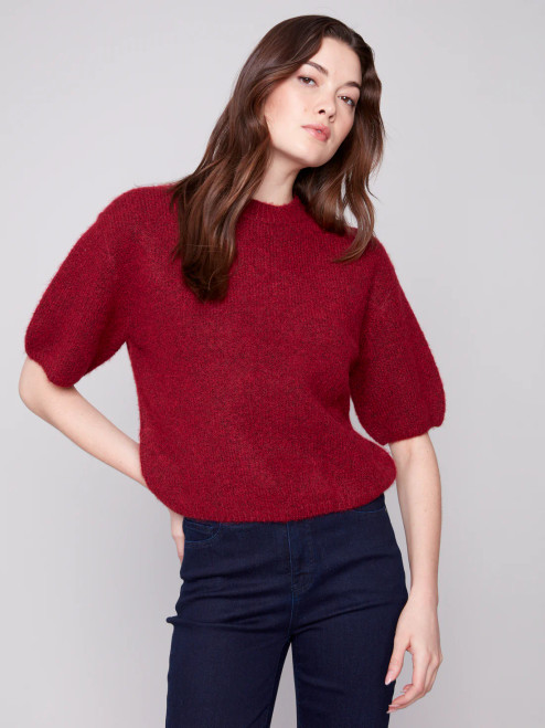 Charlie B Cabernet Elbow Sleeve Relaxed Sweater