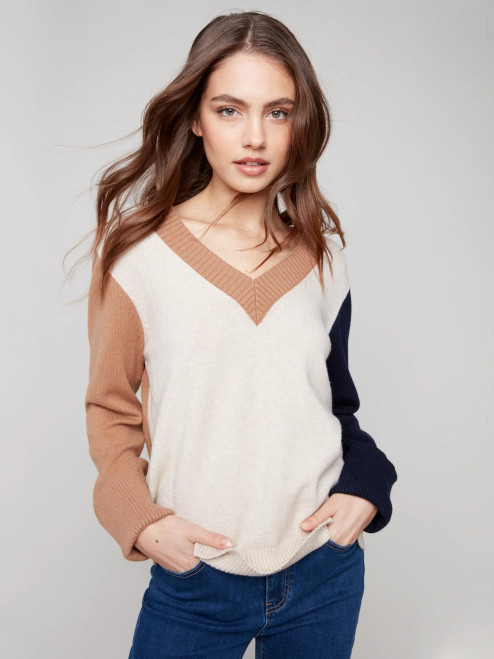 Charlie B Color Block V-Neck Sweater