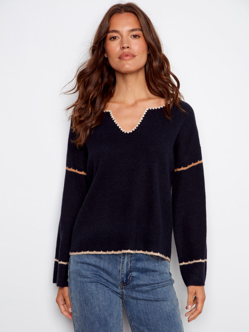 Charlie B Navy Embroidered Sweater