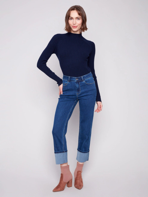 Charlie B Wide Cuff Straight Stretch Jeans