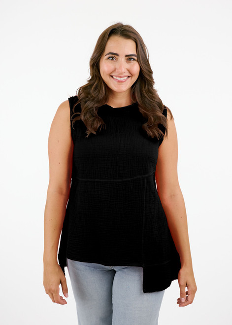 Shannon Passero Black Cotton Mock Neck Sleeveless Top