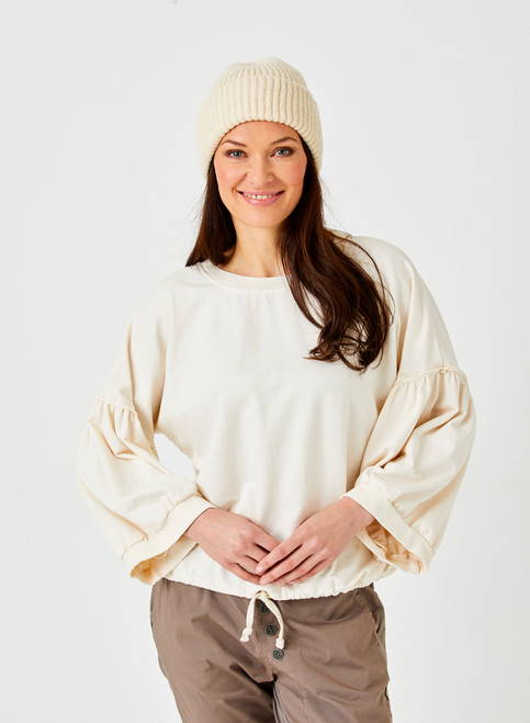 Suzy D Winter White Cotton Bubble Sleeve Top