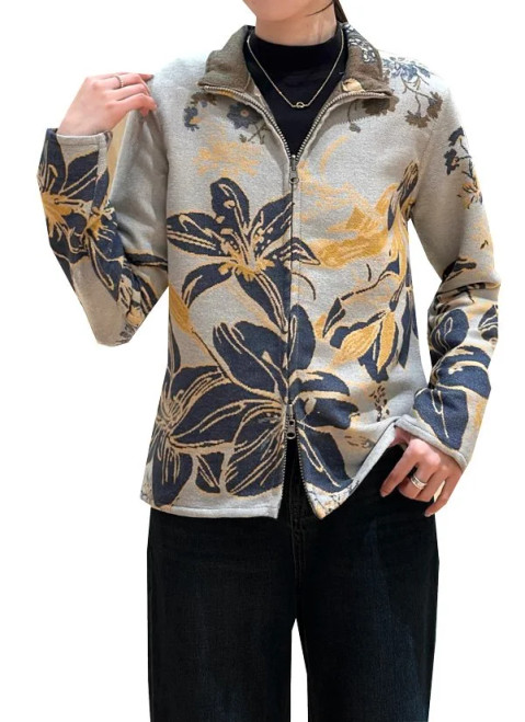 Winding River Navy & Yellow Lily Reversible Zipper Sweater