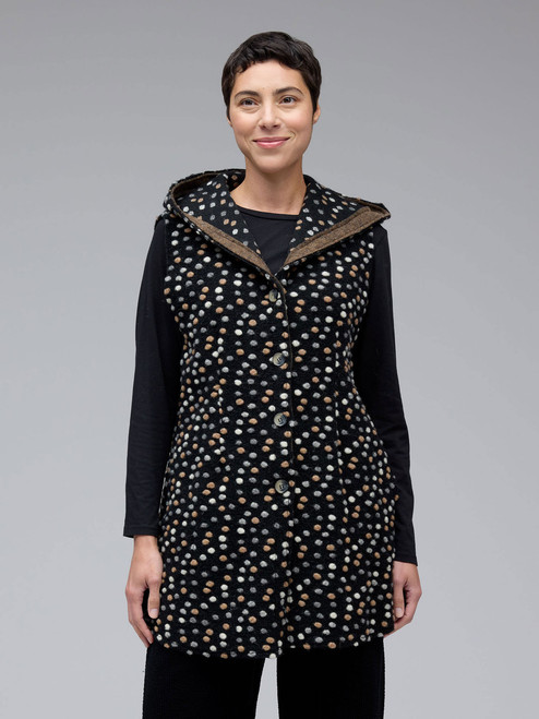 Cut Loose Black Multi Pebbled Boiled Wool Hooded Vest