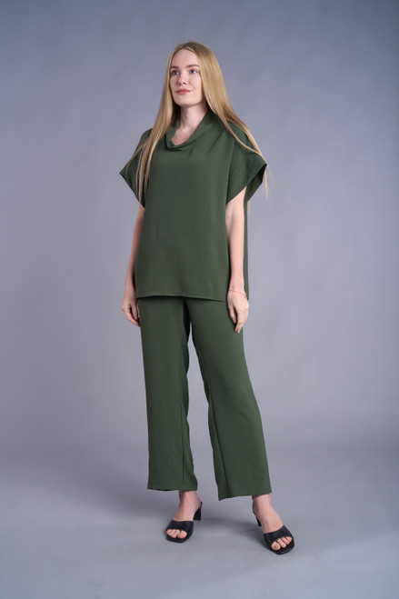 Shana Army Green Crepe Cowl Top