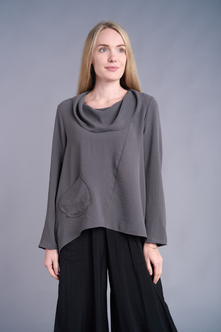 Shana Slate Crepe Cowl Top