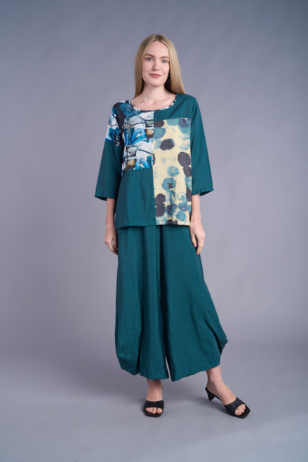 Shana Teal Mixed Print Top