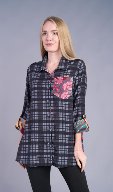 Shana Black Plaid Contrast Shirt