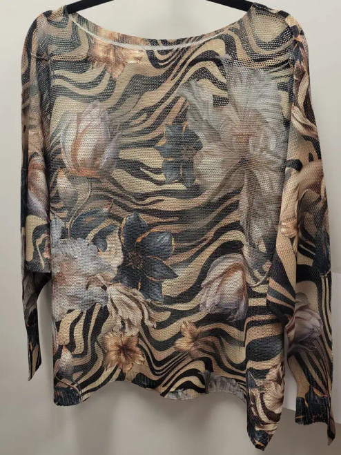 LOOWIE Beige Zebra Floral Printed Sweater