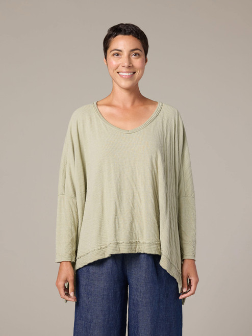 Cut Loose Grey Stripe Doublecloth OSize Deep V Top Cut Loose Grey Stripe Doublecloth OSize Deep V Top