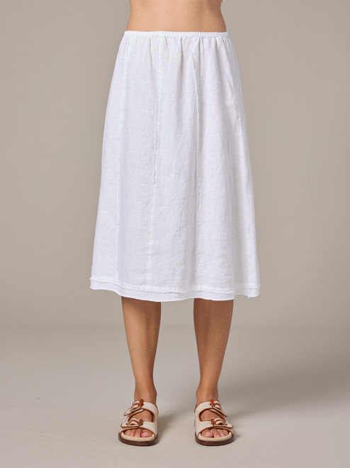 Cut Loose Solid Linen Seamed Skirt with Contrast Cut Loose Solid Linen Seamed Skirt with Contrast