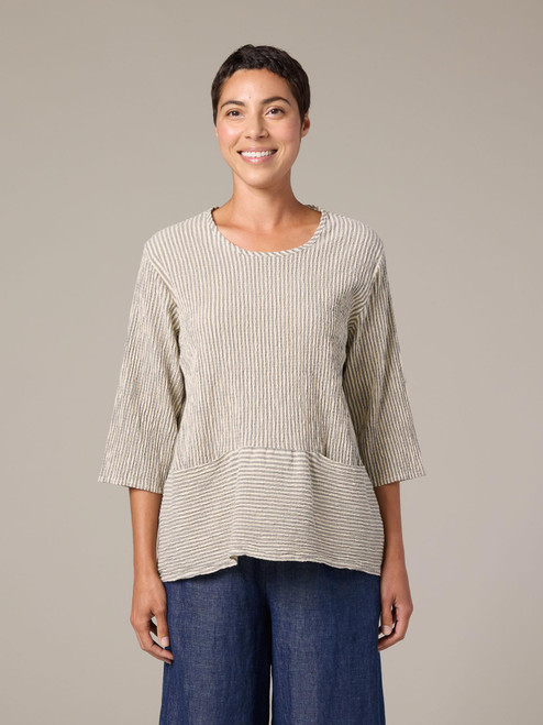 Cut Loose Grey Stripe Crinkle Pocket Pullover Cut Loose Grey Stripe Crinkle Pocket Pullover
