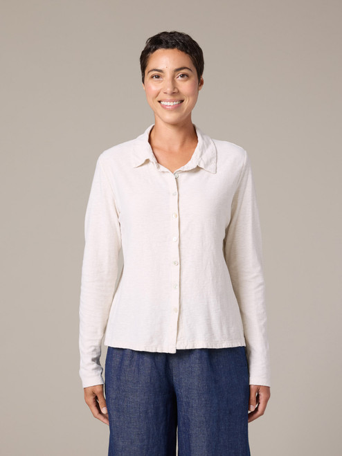 Cut Loose Linen Cotton Jersey Fitted Shirt Cut Loose Linen Cotton Jersey Fitted Shirt