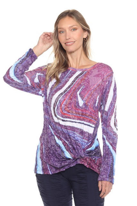 Carine Plum Crinkle Knotted Hem Top