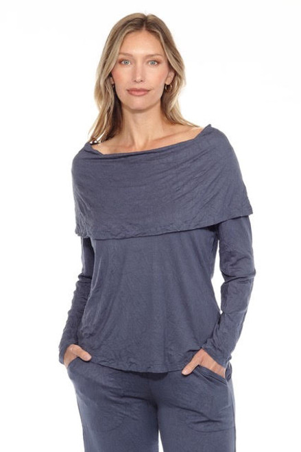Carine Steel Crinkle Cowl Top