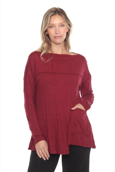 Carine Burgundy Crinkle Funnel Neck Top