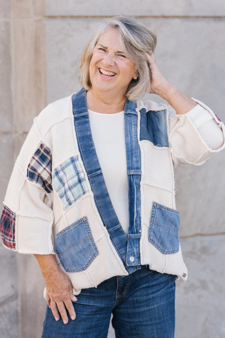 Shannon Passero Cream Cotton Patch Cardigan Shannon Passero Cream Cotton Patch Cardigan