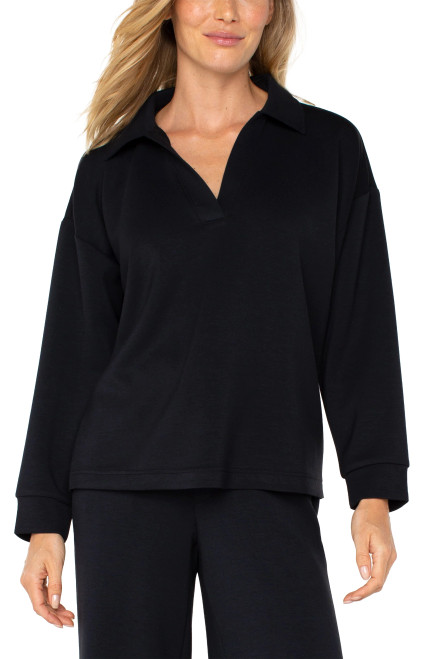 Liverpool Black Modal V-Neck Collar Top Liverpool Black Modal V-Neck Collar Top