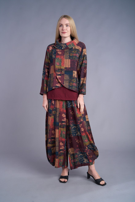Shana Wine Patchwork Print One Button Jacket