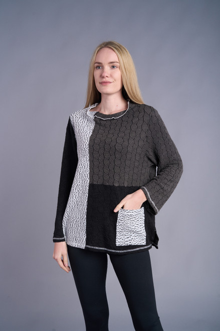 Shana Grey Colorblock Textured Top