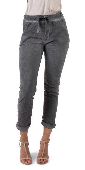 Gigi Moda Charcoal Cotton Pull-On Pant