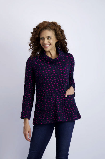 Komil Magenta Dots Cowl Top