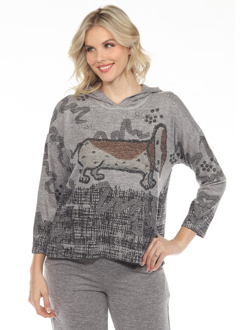 Inoah Cookie Grey Knit Hoodie Top