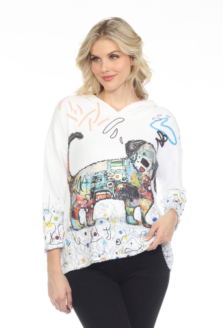 Inoah Lulu Brushed White Hoodie Top