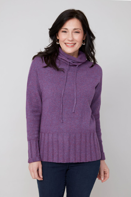 Renuar Plum Drawstring Cowl Sweater