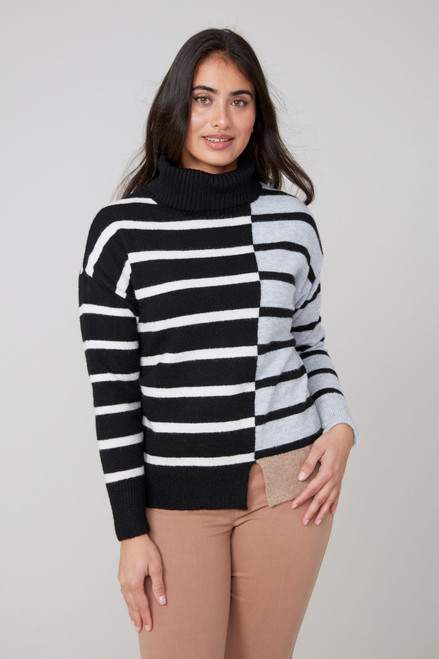 Renuar Black Contrast Stripe Turtleneck Sweater