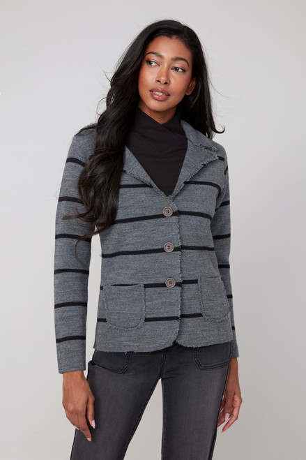 Renuar Heather Charcoal Stripe Knit Jacket