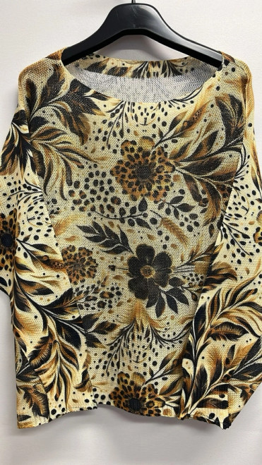 LOOWIE Beige Fall Floral Printed Sweater