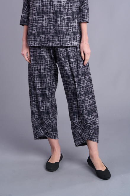 Shana Black Grid Fleece Tulip Pants
