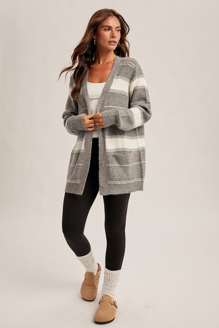 Hem & Thread Grey Stripe Open Cardigan