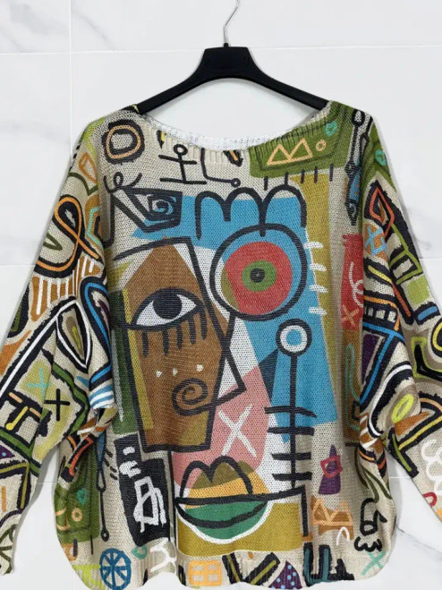 LOOWIE Green Picasso Printed Sweater
