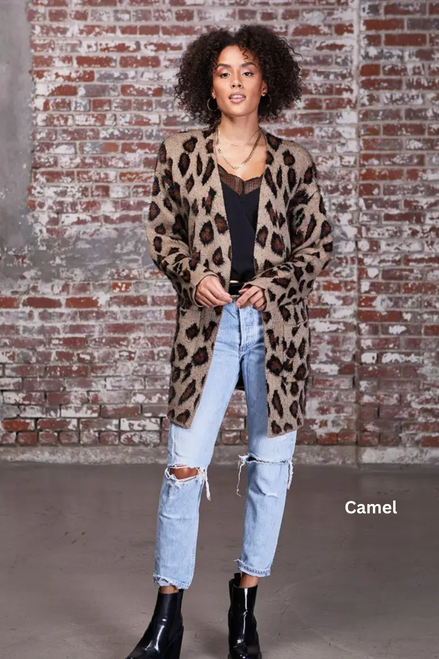 Lovestitch Cozy Leopard Print Boyfriend Cardigan