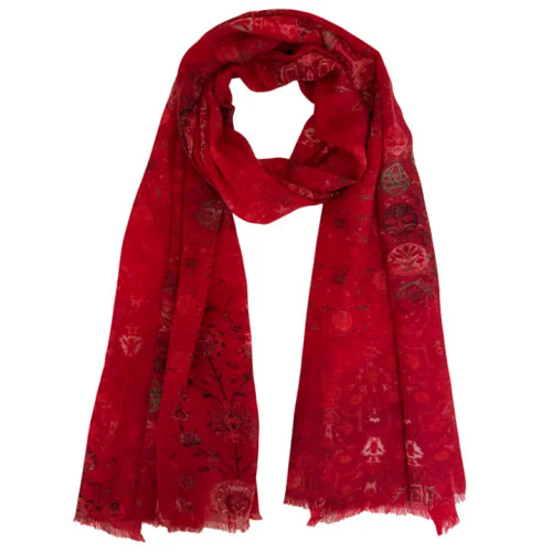Chinar Red Bohemian Wool Odessa Scarf