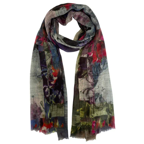 Chinar Grey Florals Wool Grayson Scarf