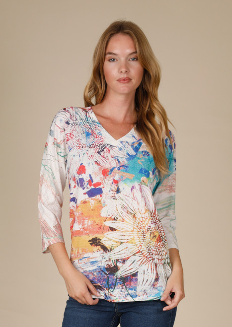 Inoah Sunrise Glare V-Neck Textured Top