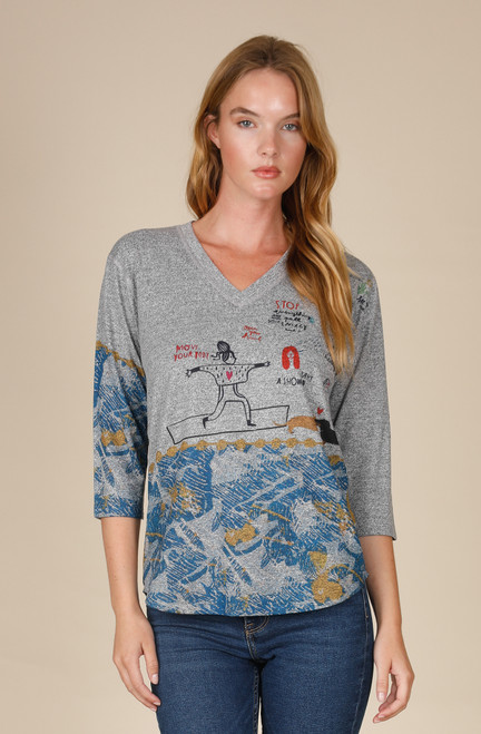 Inoah Self Care Grey Knit Top